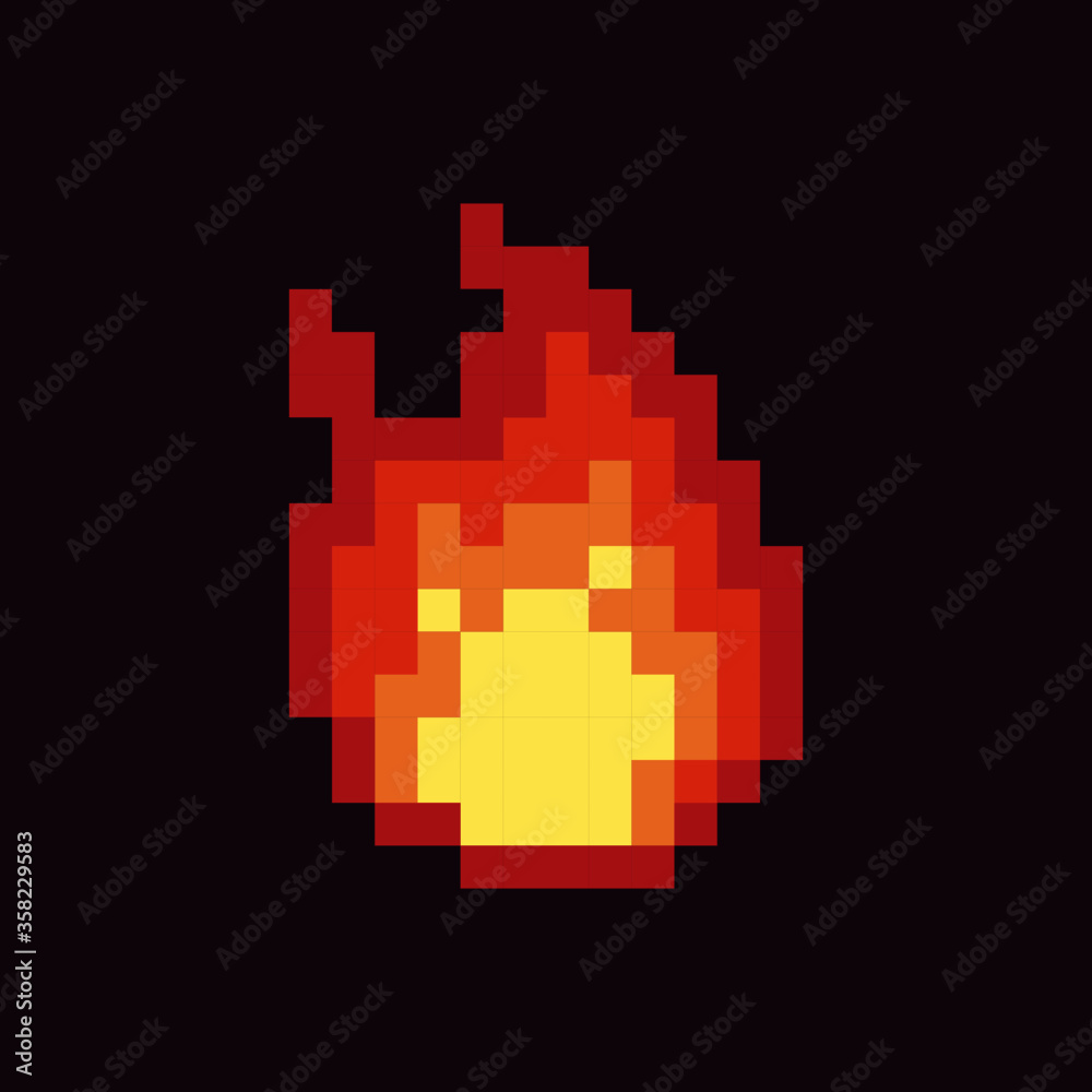 Fire Pixel Art Isolated on Purple Background Vector Stock Vector ...