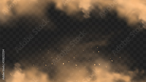 Cuadros en Lienzo Dust sand cloud with stones and flying dusty particles isolated on transparent background