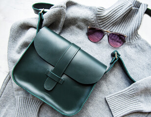 Green leather women bag