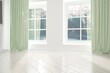 © ALIAKSANDR - modern empty room with curtains and natural background in windows2 interior design. 3D illustration