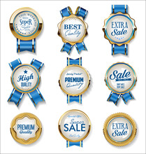 Retro Vintage Gold And Blue Badges And Labels Collection