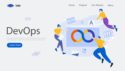 Wall Mural - DevOps Programmers Vector Illustration Concept, Suitable for web landing page, ui, mobile app, editorial design, flyer, banner, and other related occasion