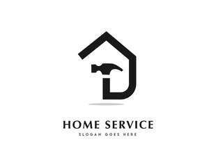 Canvas Print - Simple line home service icon symbol logo design illustration