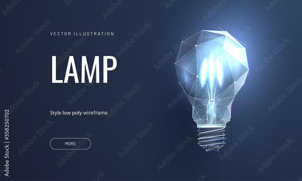 Incandescent lamp on bright yellow background in polygonal style. Landing page for start up or education or creative idea - obrazy, fototapety, plakaty 