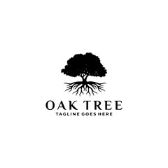 Illustration luxury Oak tree vintage sign logo design template 