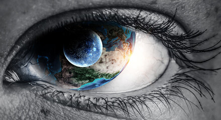 Human eye and space. Elements of this image furnished by NASA.