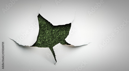 Cuadros en Lienzo Torn white paper on green grass background