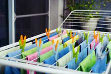 Colorful Microfiber Towels On Clothes Line