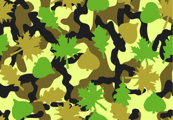 Camouflage seamless pattern. Foliage and branched shapes. Woodland colors. 