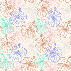 Wall Mural - Hibiscus flower seamless pattern. Tropical hawaiian floral seamless pattern.