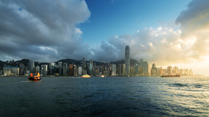 Fototapete - Hong Kong harbour in sunset time