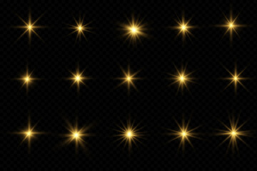 Poster - Set of yellow glowing light explodes on a transparent background