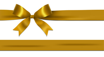 Wall Mural - Shiny yellow, gold ribbon bow isolated on white background with copy space. For using special days. 