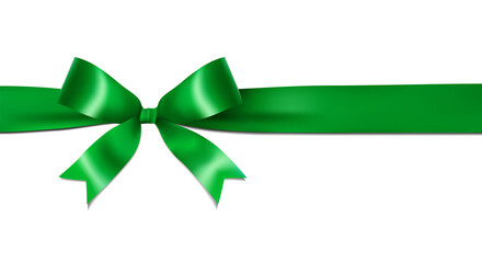 Wall Mural - Shiny green ribbon bow isolated on white background with copy space. For using special days.
