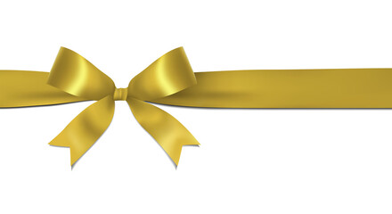 Wall Mural - Shiny yellow, gold ribbon bow isolated on white background with copy space. For using special days. 