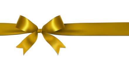 Wall Mural - Shiny yellow, gold ribbon bow isolated on white background with copy space. For using special days. 