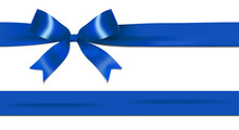 Shiny Dark, Navy Blue Ribbon Bow Isolated On White Background With Copy Space. For Using Special Days. 