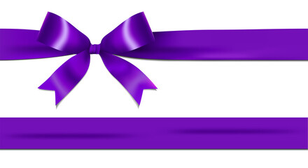 Wall Mural - Shiny purple ribbon bow isolated on white background with copy space. For using special days. 