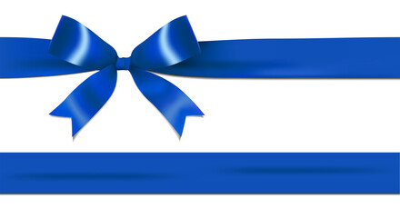 Wall Mural - Shiny dark, navy blue ribbon bow isolated on white background with copy space. For using special days. 
