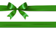 Shiny Green Ribbon Bow Isolated On White Background With Copy Space. For Using Special Days.