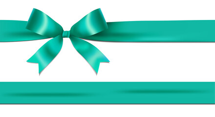 Wall Mural - Shiny turquoise ribbon bow isolated on white background with copy space. For using special days. 