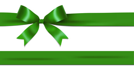 Wall Mural - Shiny green ribbon bow isolated on white background with copy space. For using special days.