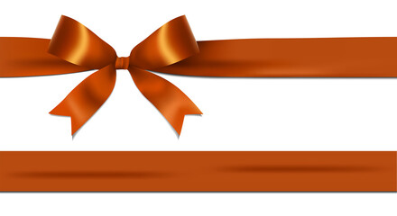 Wall Mural - Shiny orange ribbon bow isolated on white background with copy space. For using special days. 