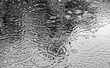 Close-up view of light rain on a pond creating lots of ripples