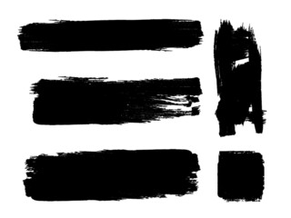 Grunge Paint Roller . Vector brush Stroke . Distressed banner . Black stripes isolated. paintbrush collection . Modern Textured shape . Dry border in Black . Bulge lines