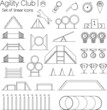 Vector big set of linear icons, agility sport equipment and items for dog training, isolated on white background