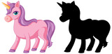 Fototapeta Konie - Unicorn with its silhouette