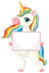 Wall Mural - Cute unicorn holding blank banner template