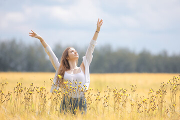 young adult sexy girl in the field / summer happiness concept, beautiful woman