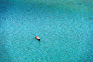 Wall Mural - Aerial view of a boat near the Bissagos Archipelago (Bijagos), Guinea Bissau.  UNESCO Biosphere Reserve