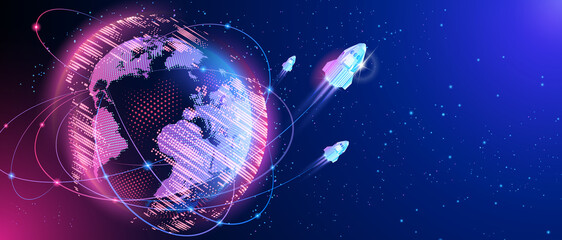 Wall Mural - launcher dragon crew starts from cape canaveral. global world wide web. planet earth. technologies a