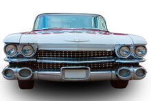 Classical American Vintage Car 1959. Front View. White Background.