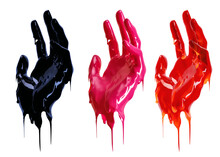 Art Liquid Abstract Design Idea. Black And Red Paint Drip Hand Gesture Isolated On A White Background 3d Rendering.