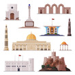 Travel to Oman, Muscat City Architecture, Famous Landmarks Collection Flat Vector Illustration