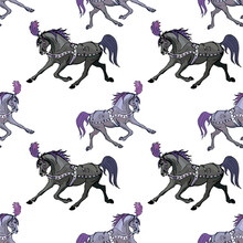 Seamless Background, Circus Horses On White Backgrounds