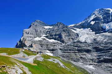 Canvas Print - Eigergletscher railway station situated in the line between Kleine Scheidegg and Jungfraujoch (Top of the Europe ), Jungfrau Railway , Bernese Oberland, Switzerland