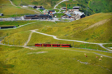 Sticker - Kleine Scheidegg, mountain pass in the Bernese Oberland region of Switzerland , part of Bernese Highlands Railway, Jungfrau region, Switzerland. 