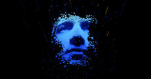 Abstract Digital Human Face.  Artificial Intelligence Concept Of Big Data Or Cyber Security. 3D Rendering
