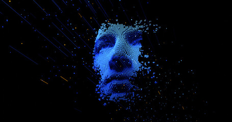 Wall Mural - abstract digital human face. artificial intelligence concept of big data or cyber security. 3d rende