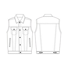 Wall Mural - Jeans vest outline unisex denim vector illustration flat outline template clothing collection top