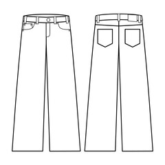 Wall Mural - High waist wide pants vector illustration flat outline template clothing collection pants