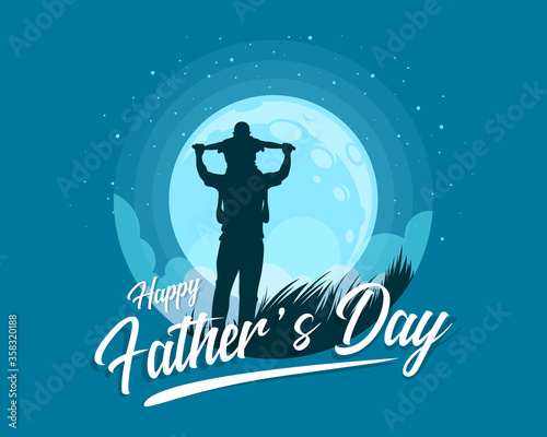 Happy father's day banner with Silhouette son is riding his father is neck at bl Tableau sur Toile