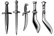 Set of illustration of daggers in engraving style. Design element for logo, label, emblem, sign. Vector illustration