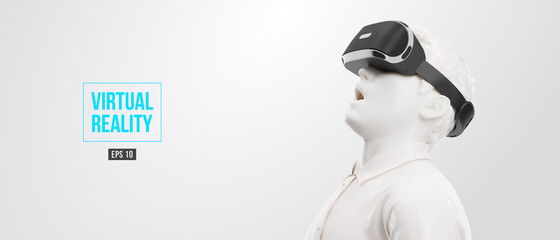 Wall Mural - vr headset, technology. 3d of the man, wearing virtual reality glasses on white background. vr games