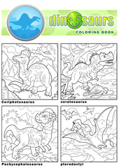 Wall Mural - prehistoric dinosaurs coloring book, image set