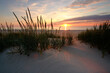 Morze Bałtyckie,zachód słońca na plaży w Kołobrzegu.